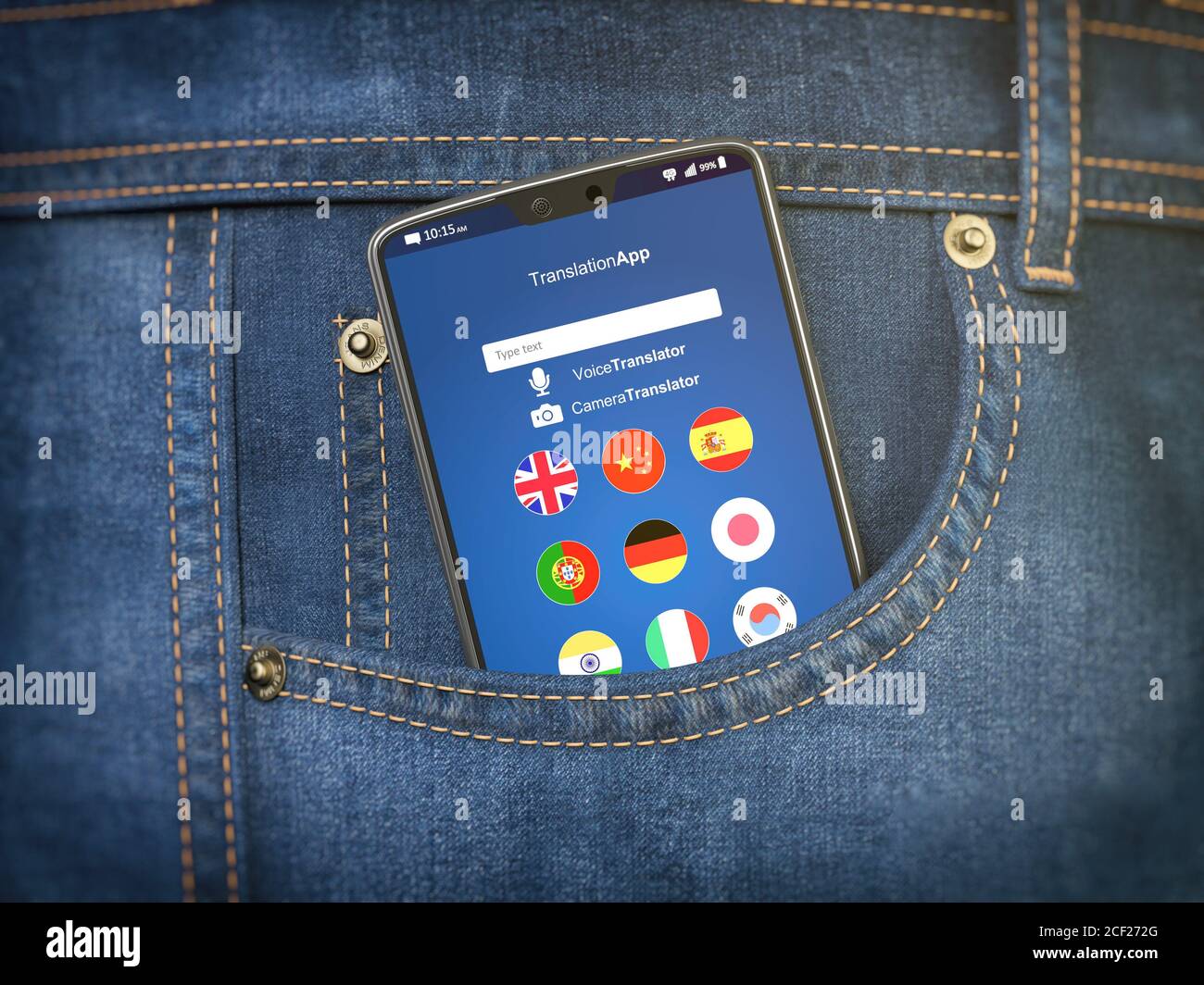 Mobile phone with language translator or mobile dictionary application in  jeans pocket. Learning languages online. concept. 3d illustration Stock  Photo - Alamy