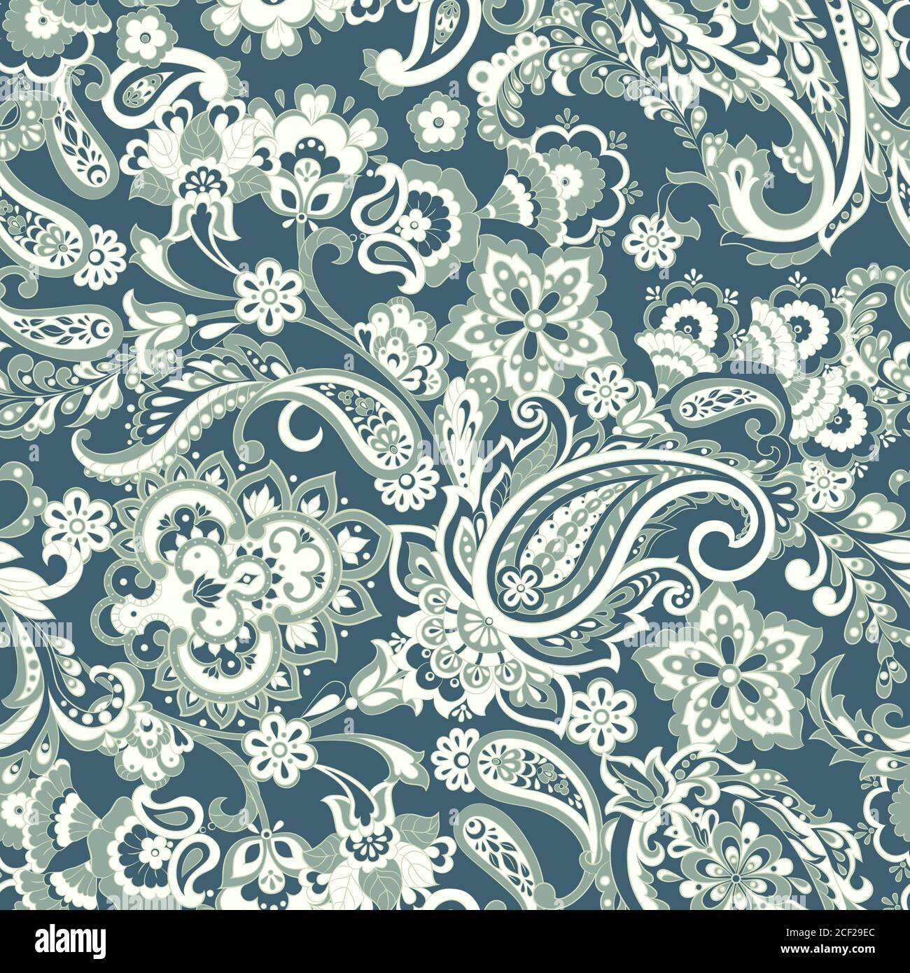 Floral seamless pattern with paisley ornament. Stock Vector