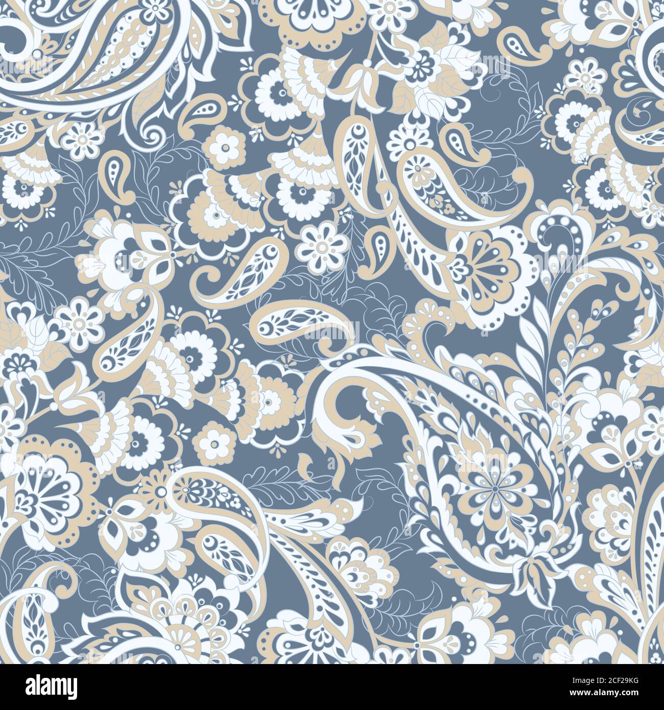 Floral seamless pattern with paisley ornament. Vector illustration in ...