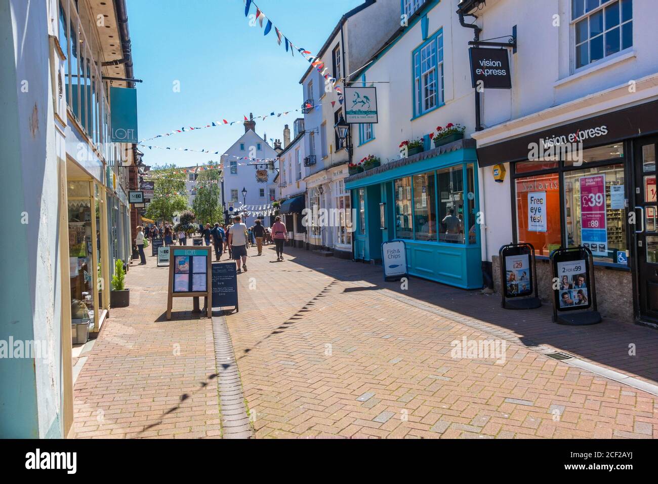 Old Fore Street in the coastal town of Sidmouth, Devon UK. June 2019. Stock Photo
