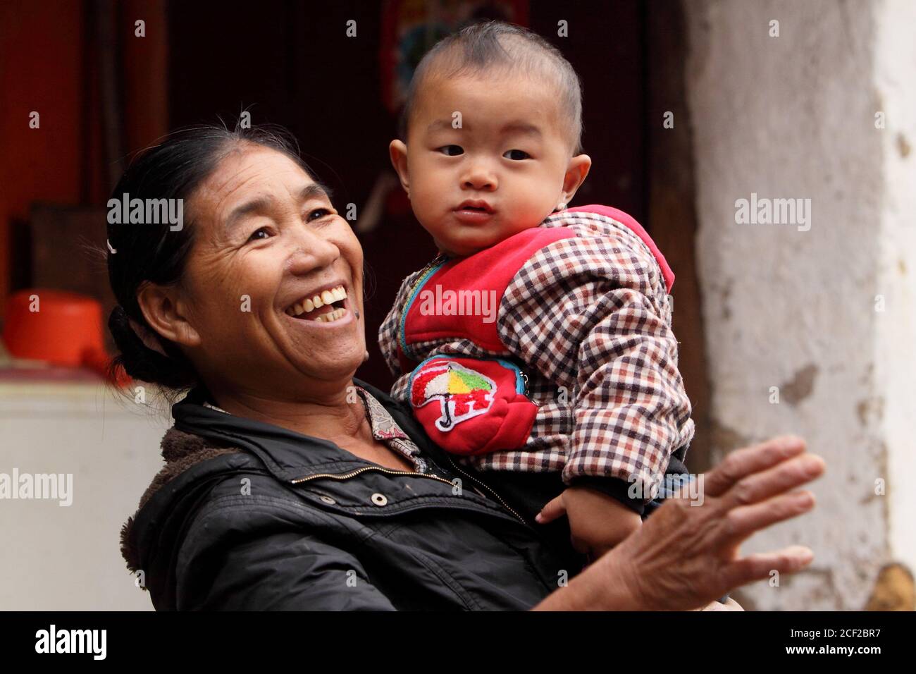 Mother and son, people of yunnan, china Stock Photo