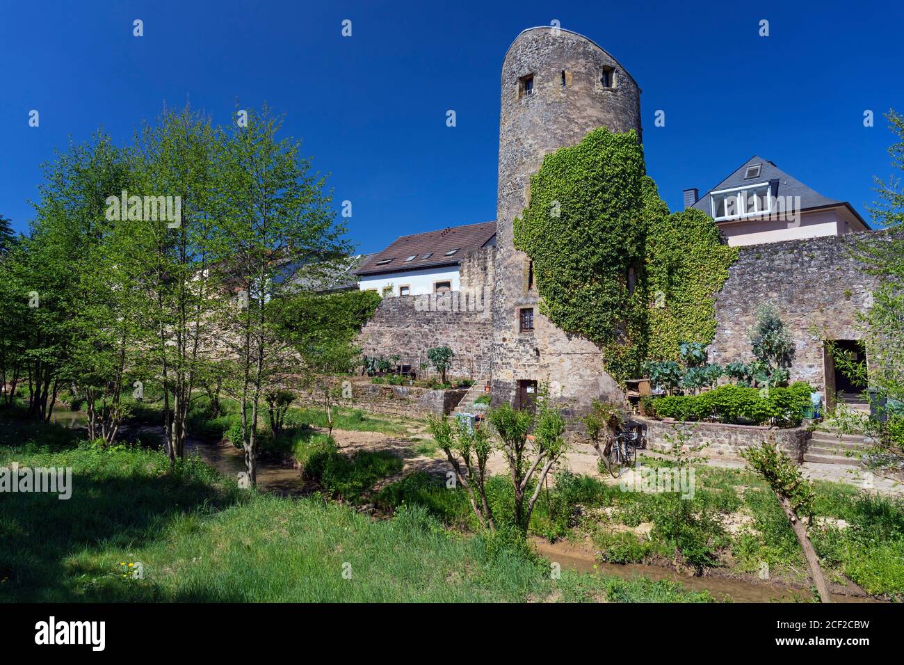 Europe, Luxembourg, Echternach, Ruins of ancient City Walls from Rue des Benedictins. Stock Photo
