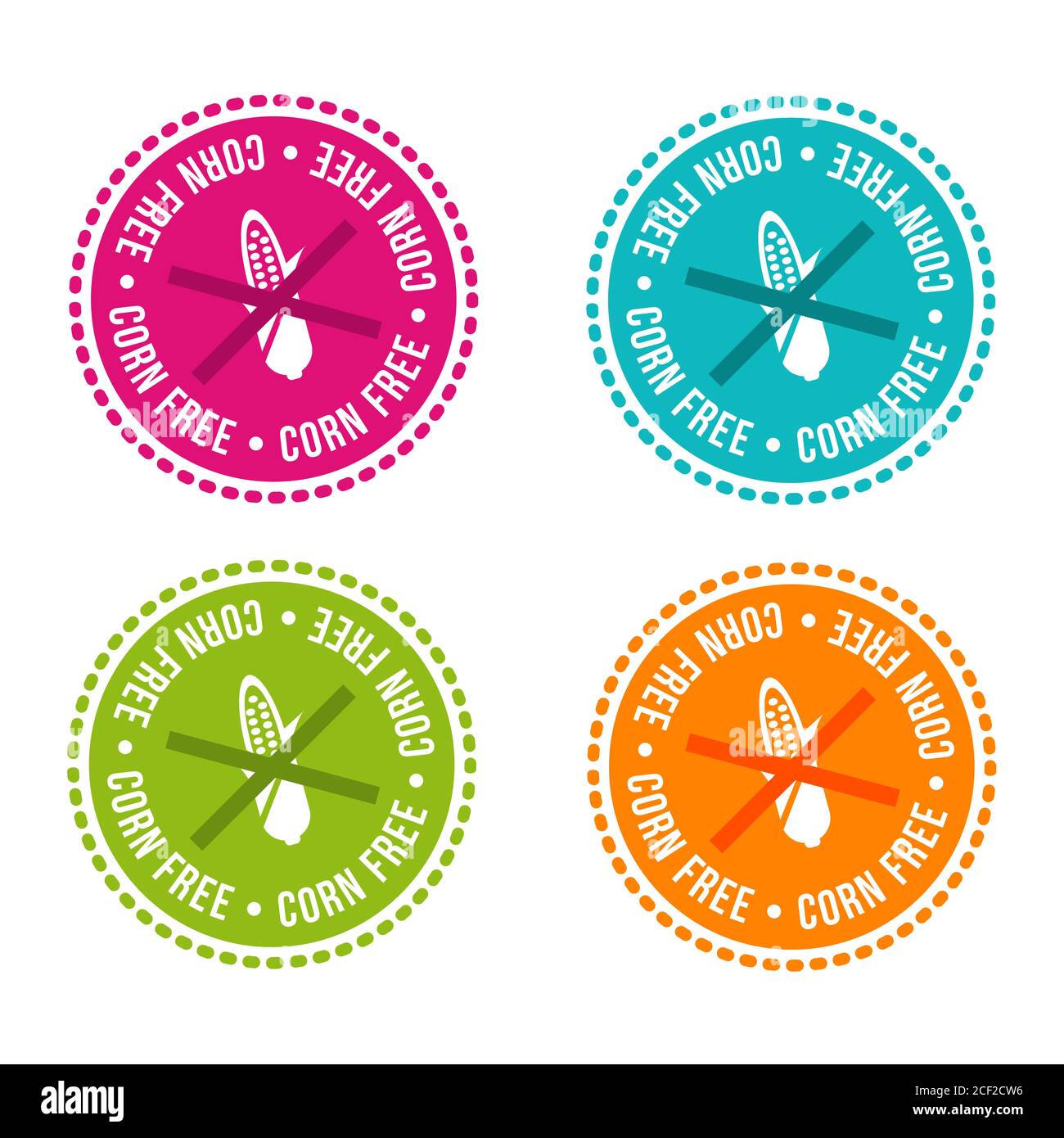 Set of Allergen free Badges. Corn free. Vector hand drawn Signs. Can be used for packaging Design. Stock Photo