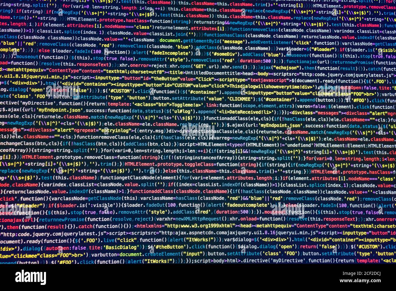 Developer screen with colored website programming code, PHP and ...