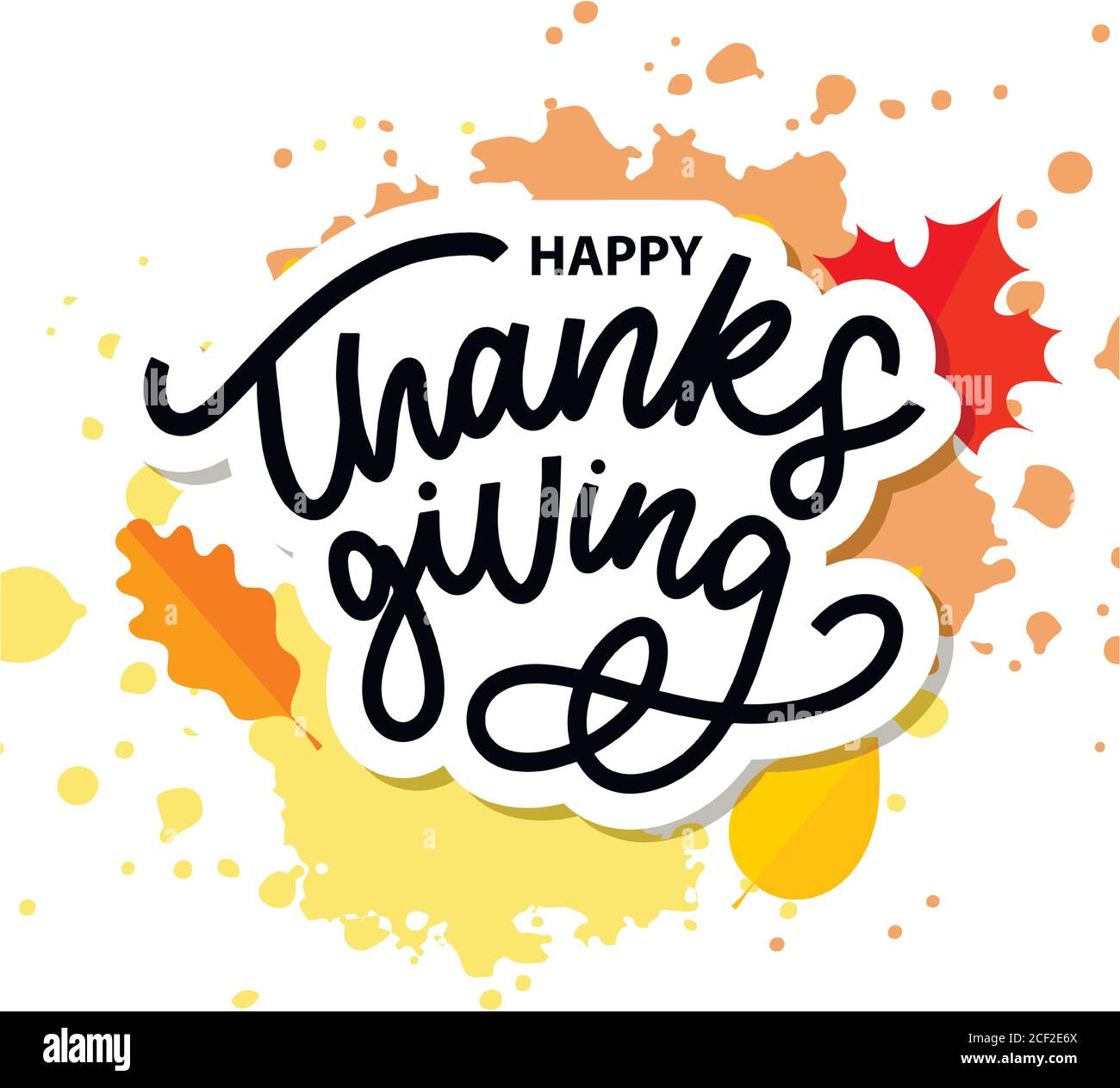 Happy thanksgiving brush hand lettering, isolated on white background ...