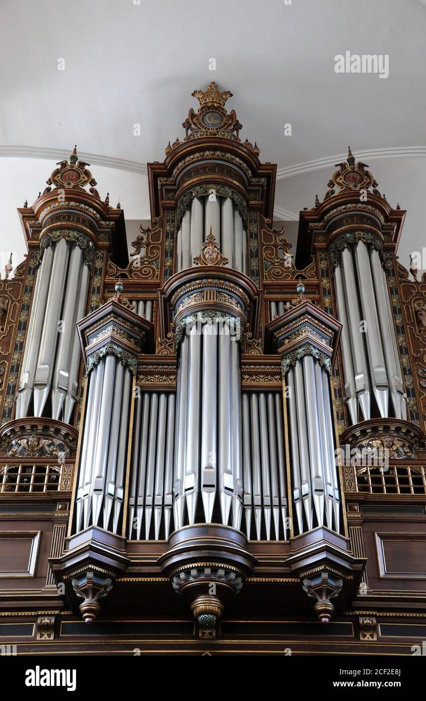 Organ pipes at the Church of the Holy Ghost in Copenhagen Stock Photo -  Alamy