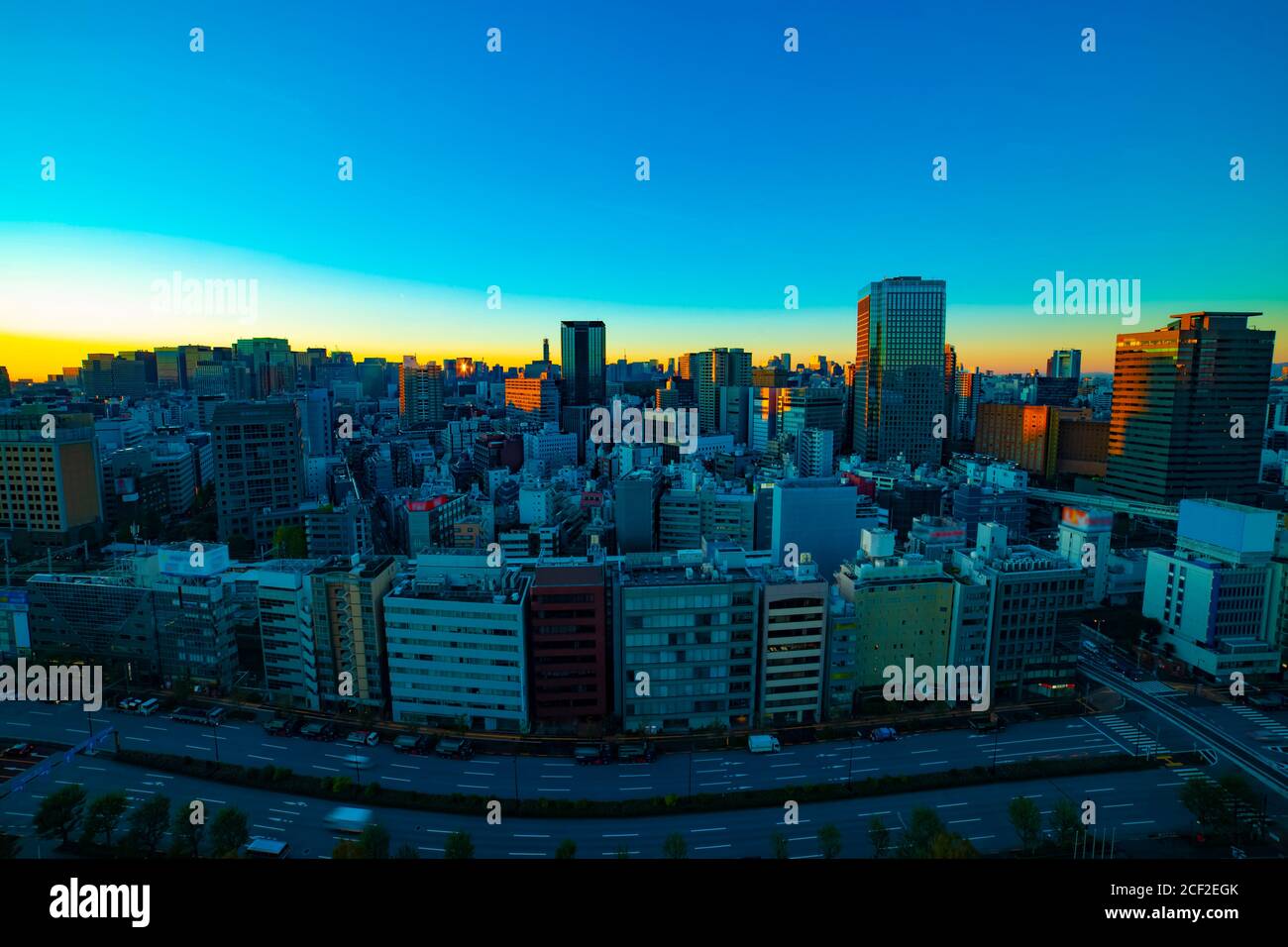 A dawn cityscape in Tokyo high angle wide shot Stock Photo - Alamy