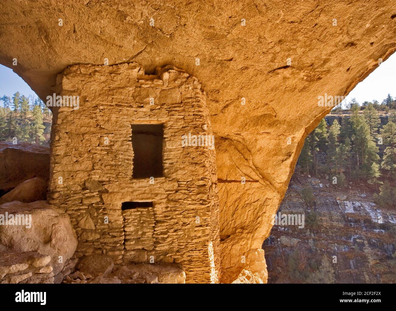 Two story house inside cave at Gila Cliff Dwellings National Monument, New Mexico, USA Stock Photo