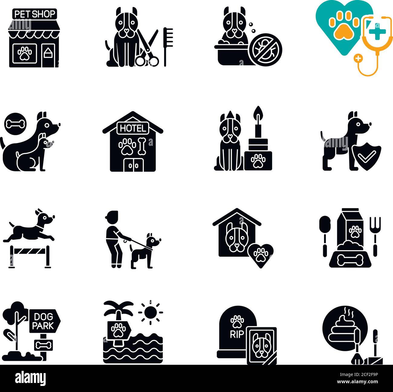 Pet service black glyph icons set on white space Stock Vector Image ...