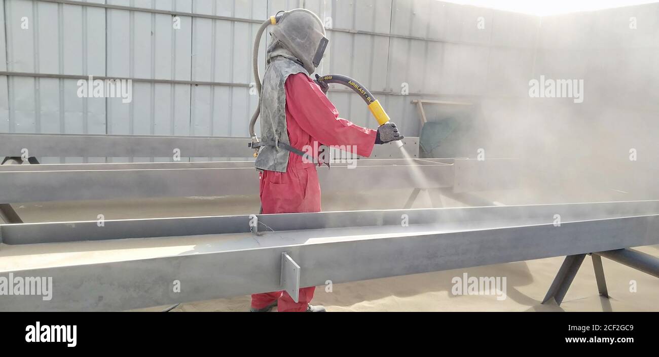 Sand Blasting works in the site Stock Photo Alamy