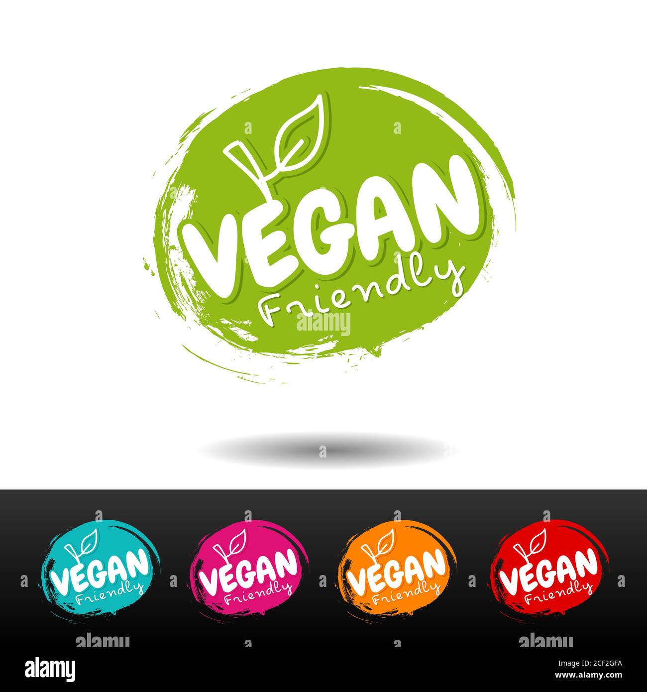 Set of vegan food badges. Vegan friendly. Vector hand drawn labels
