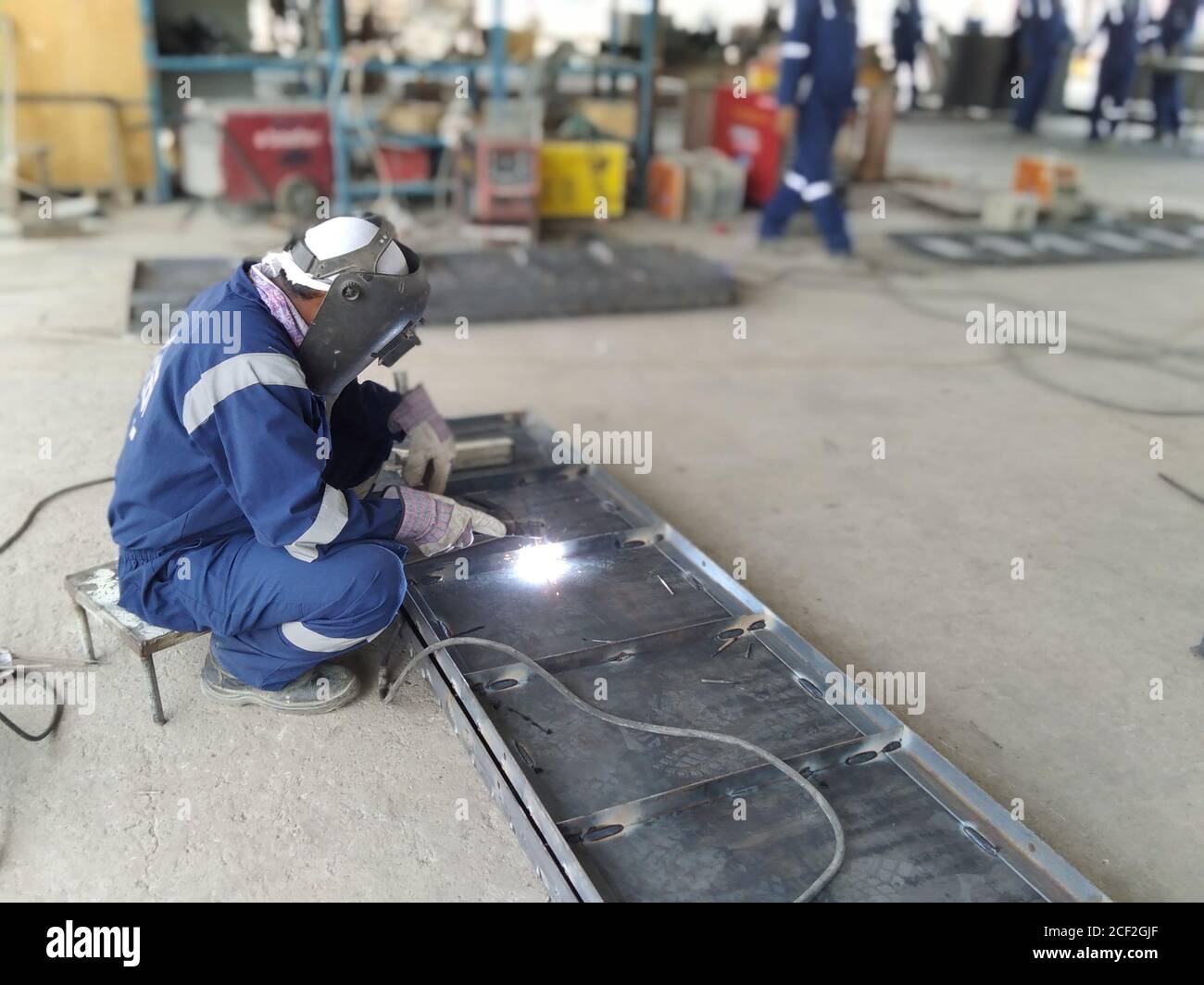 steel Structural fabrication workshop. Muscat, Oman. Stock Photo