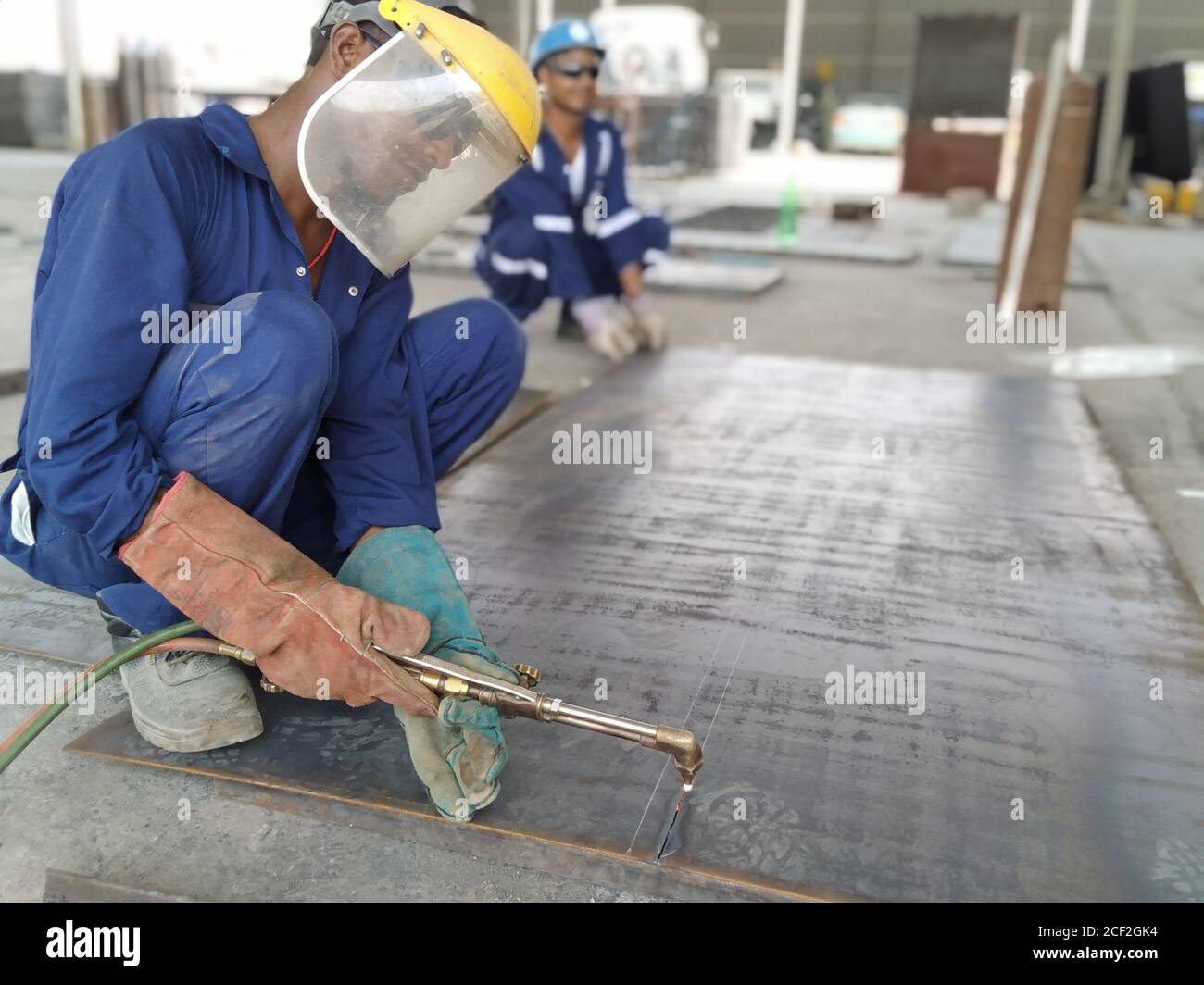 steel Structural fabrication workshop. Muscat, Oman. Stock Photo
