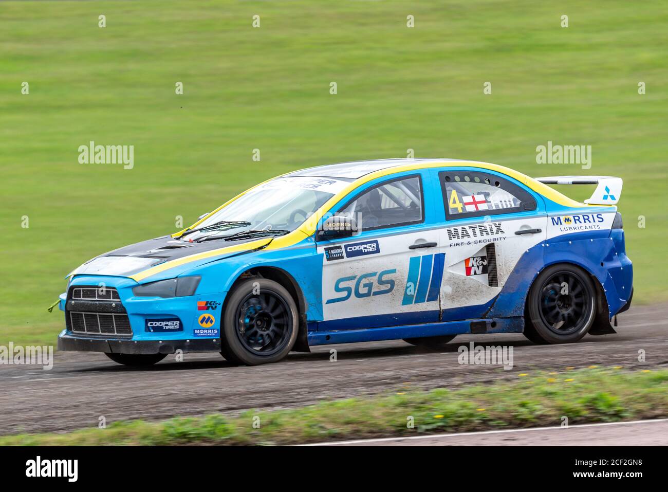 Steve Hill in Mitsubishi Evo 10 racing in the Supercars at the 5 Nations British Rallycross event at Lydden Hill, Kent, UK. During COVID-19 Stock Photo