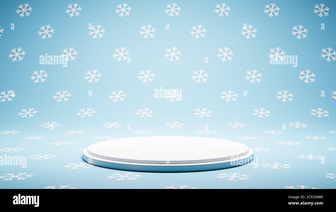 Empty White Platform on Snow Pattern Studio Background Stock Photo