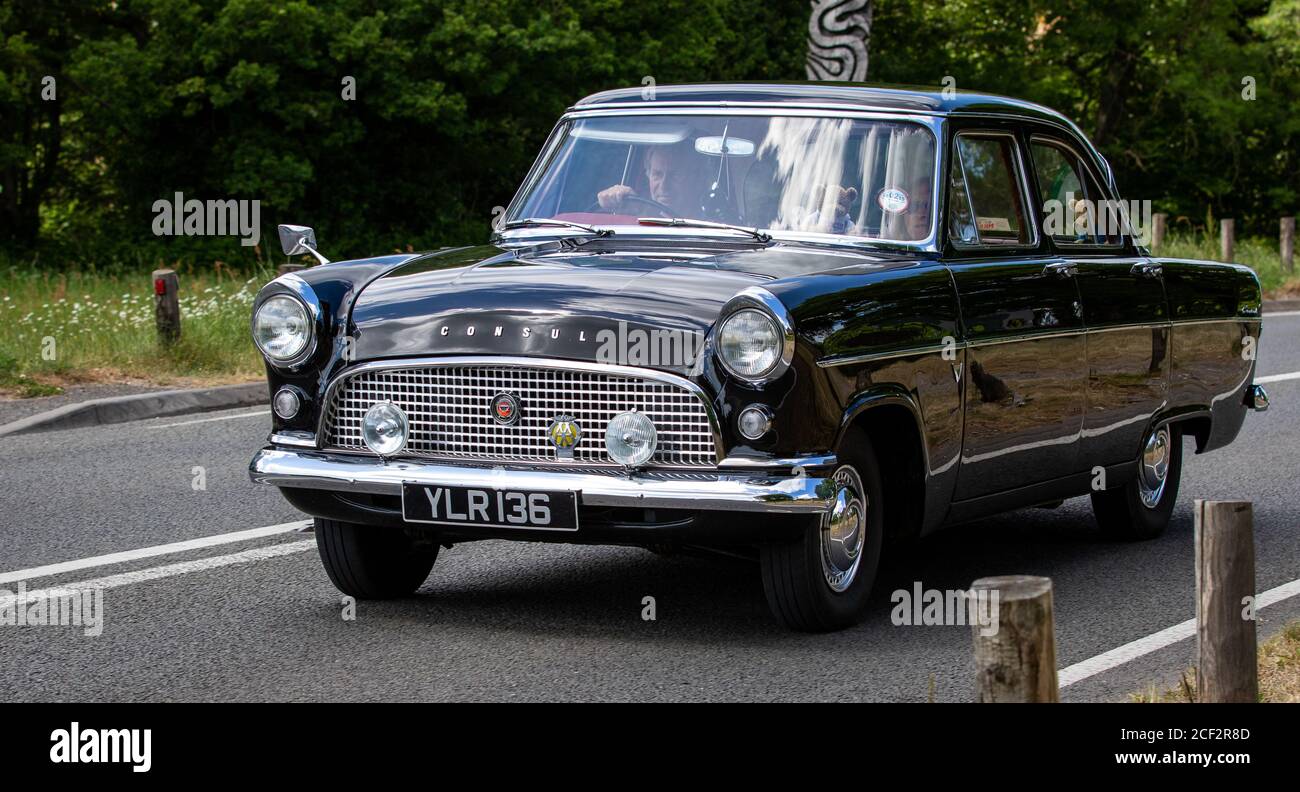 Classic car out for a drive at Newlands Corner Stock Photo