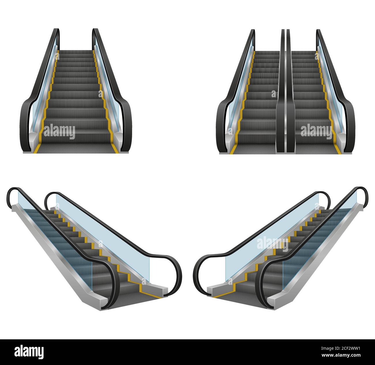realistic modern escalator vector illustration isolated on white background Stock Vector