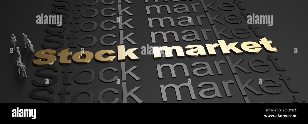 3D rendering of the words stock market in golden letters against a ...