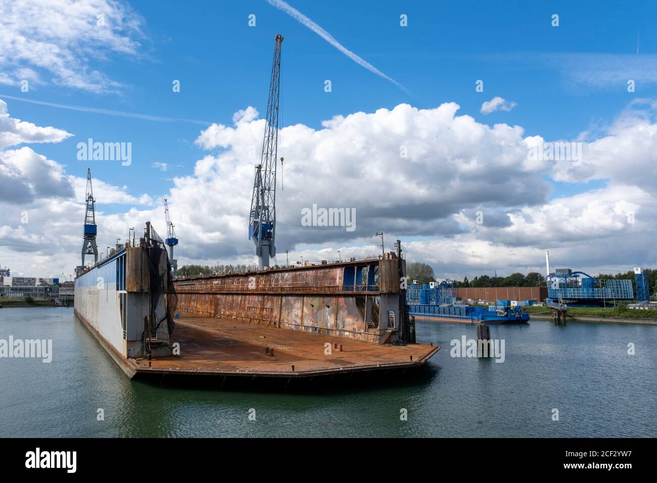 Floating dry dock with cranes in the port of rotterdam Stock Photo Alamy