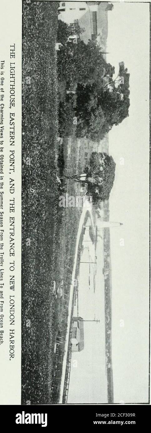 . Picturesque New London and its environs : Grofton, Mystic, Montville, Waterford, at the commencement of the twentieth century. ,and there is no record to showthat a like grant was at thattime conceded to any other thanMr. Whiting. Whales were at that datenumerous near the Connecticutcoast and off the Banks of New-foundland. As the colonies grewin capital and population, whal-ing voyages of considerablelength were made, and by 17.50the business had assumed gen-erous and profitable proportions.The War of the Revolution,however, paralyzed the industry,until, in 178.5, it was revived byspecial i Stock Photo