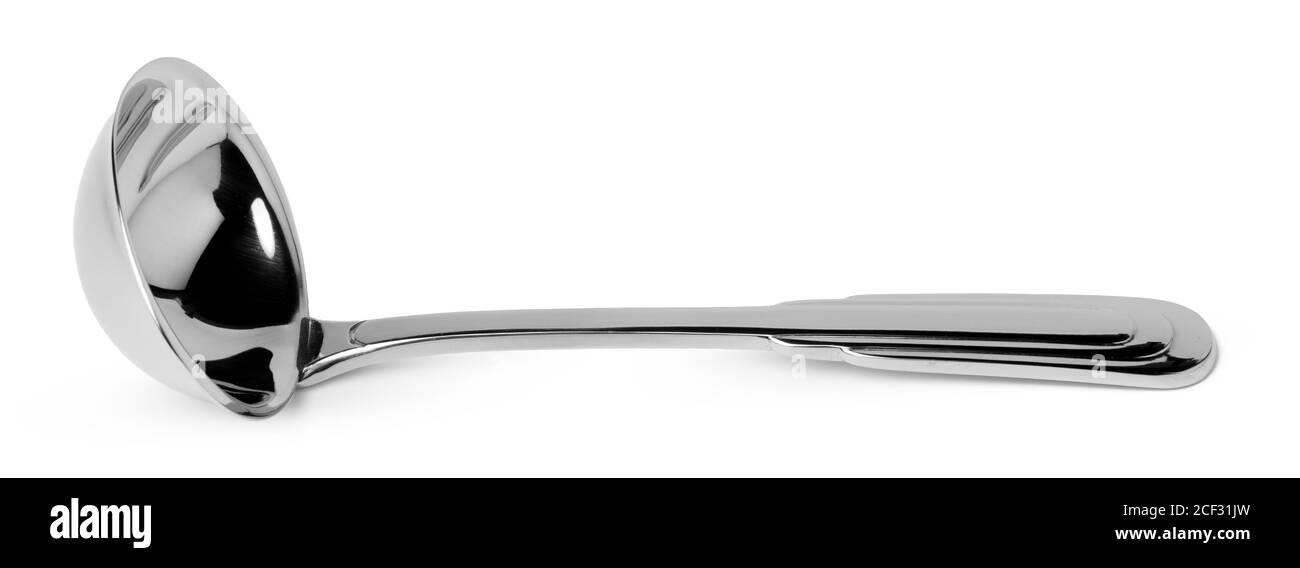 Steel soup ladle isolated on white background Stock Photo Alamy