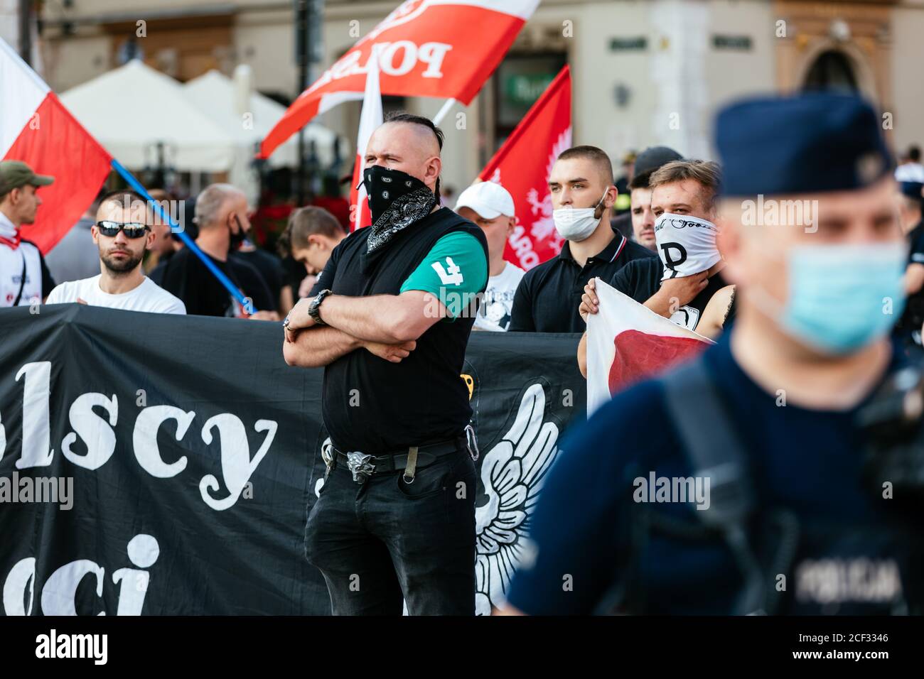 A member of National-Radical Camp (ONR), a far right-wing organisation, seen during counterdemonstration.  Annual Equality March also known as 'Pride Stock Photo