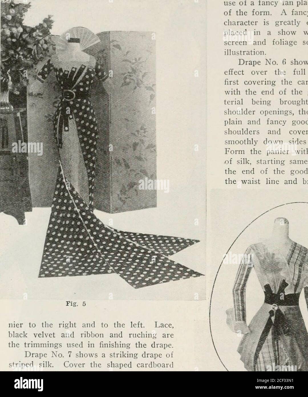 The Koester school book of drapes; a complete text book and course of  instruction in merchandise draping. Drape 4 Panier Drapes. Fig. 5 nier to  the right and to the left.
