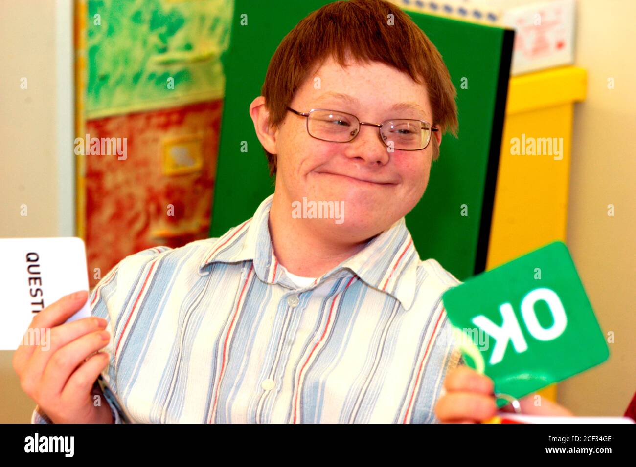 Young man with Downs Syndrome at a learning disabilities support group
