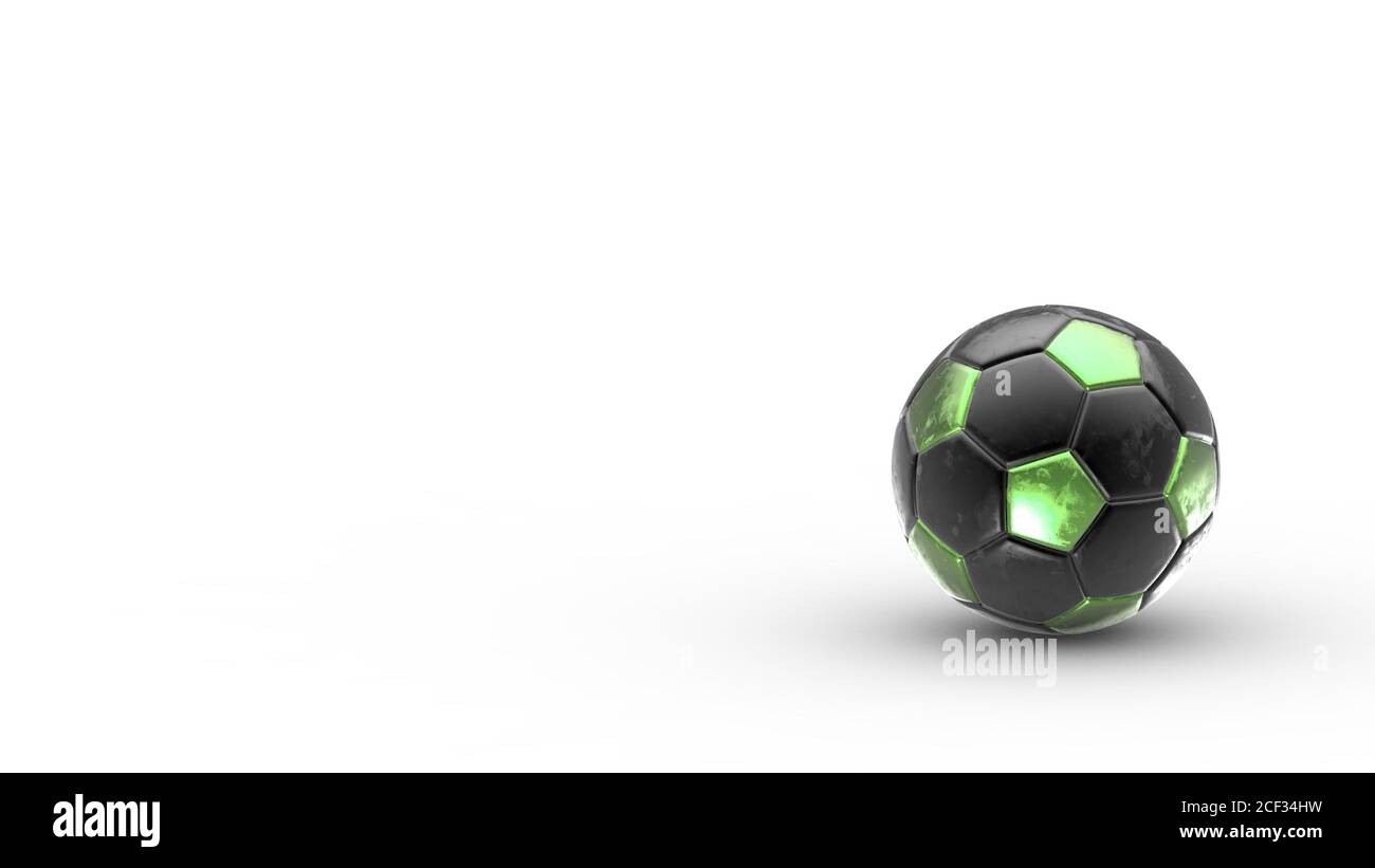 green and black soccer metal ball isolated on white background