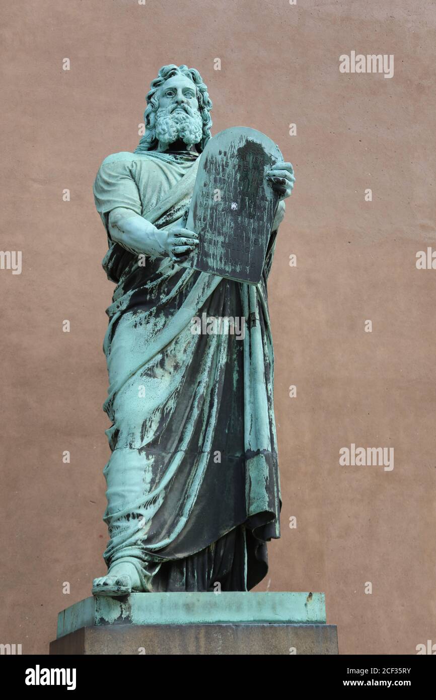 Statue of Moses by Herman Wilhelm Bissen outside Copenhagen Cathedral Stock Photo Alamy