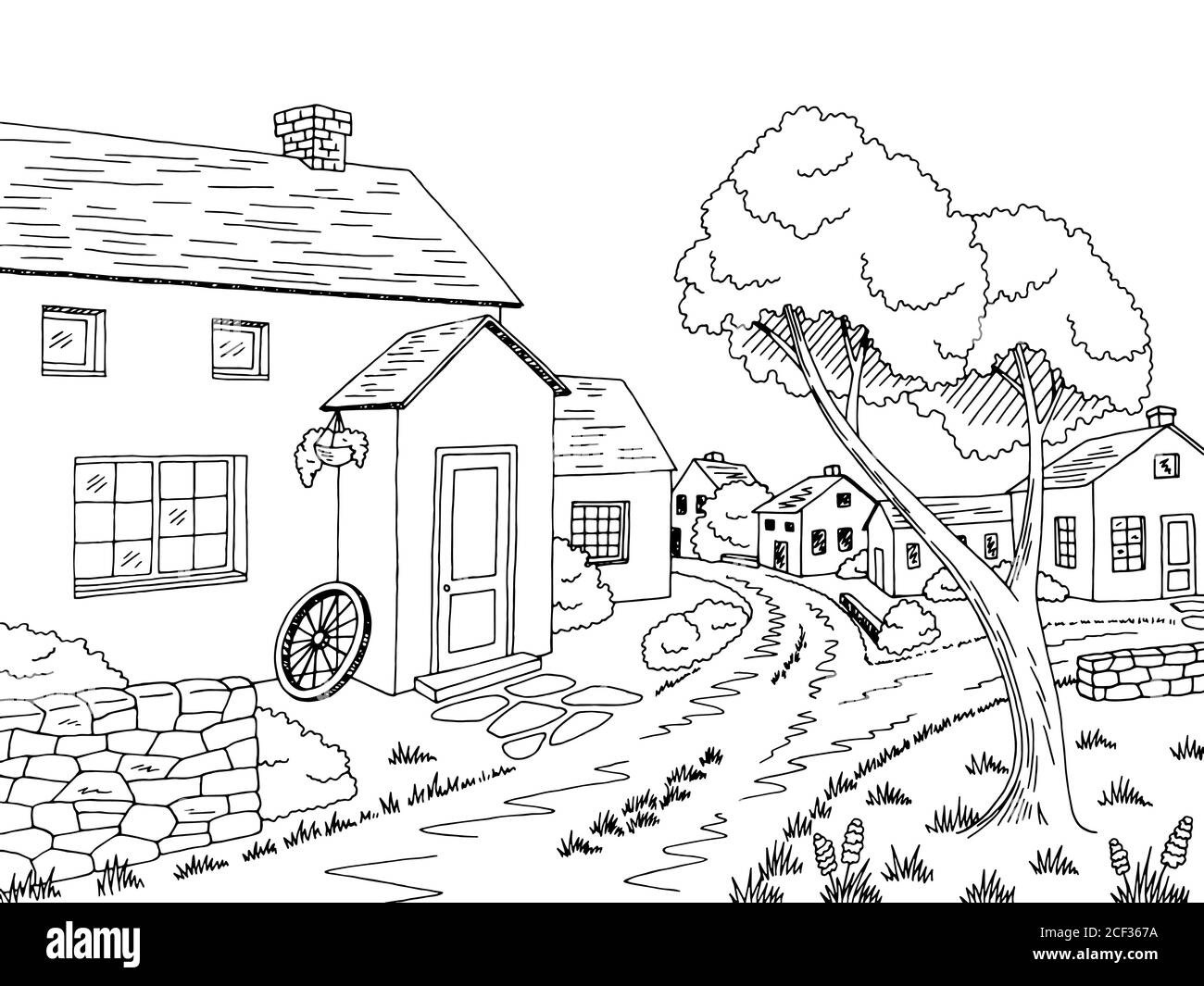 Premium Vector | Simple village house coloring page clipart design