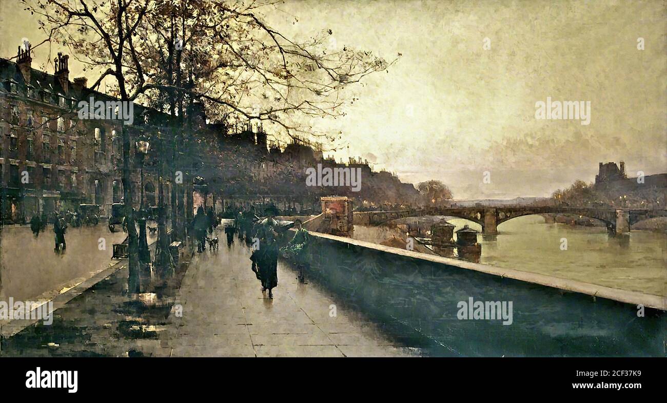 Darien Henri Gaston - Quai Malaquais Paris Twilight - French School - 19th  Century Stock Photo