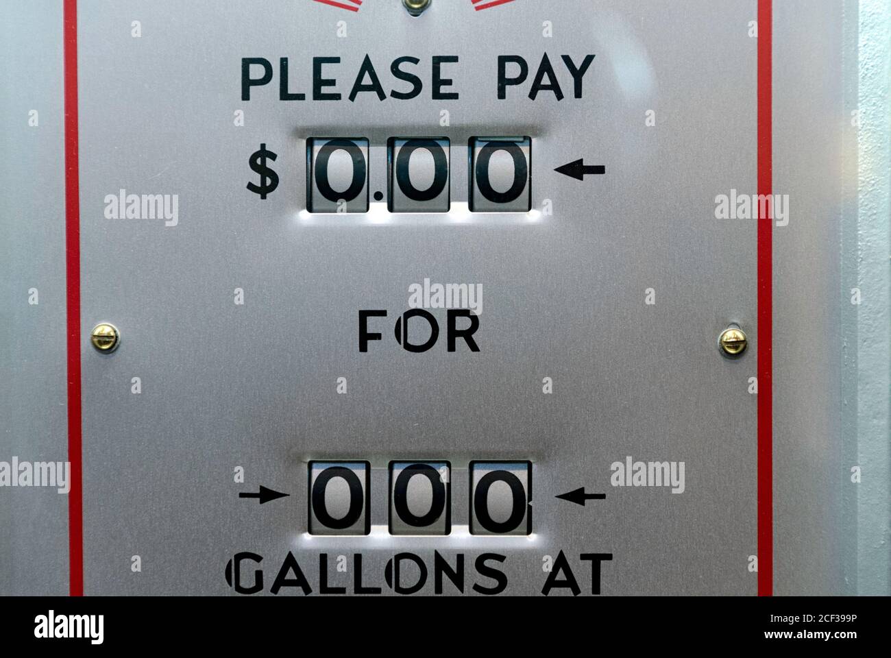 Price of gasoline on a vintage gas pump Stock Photo