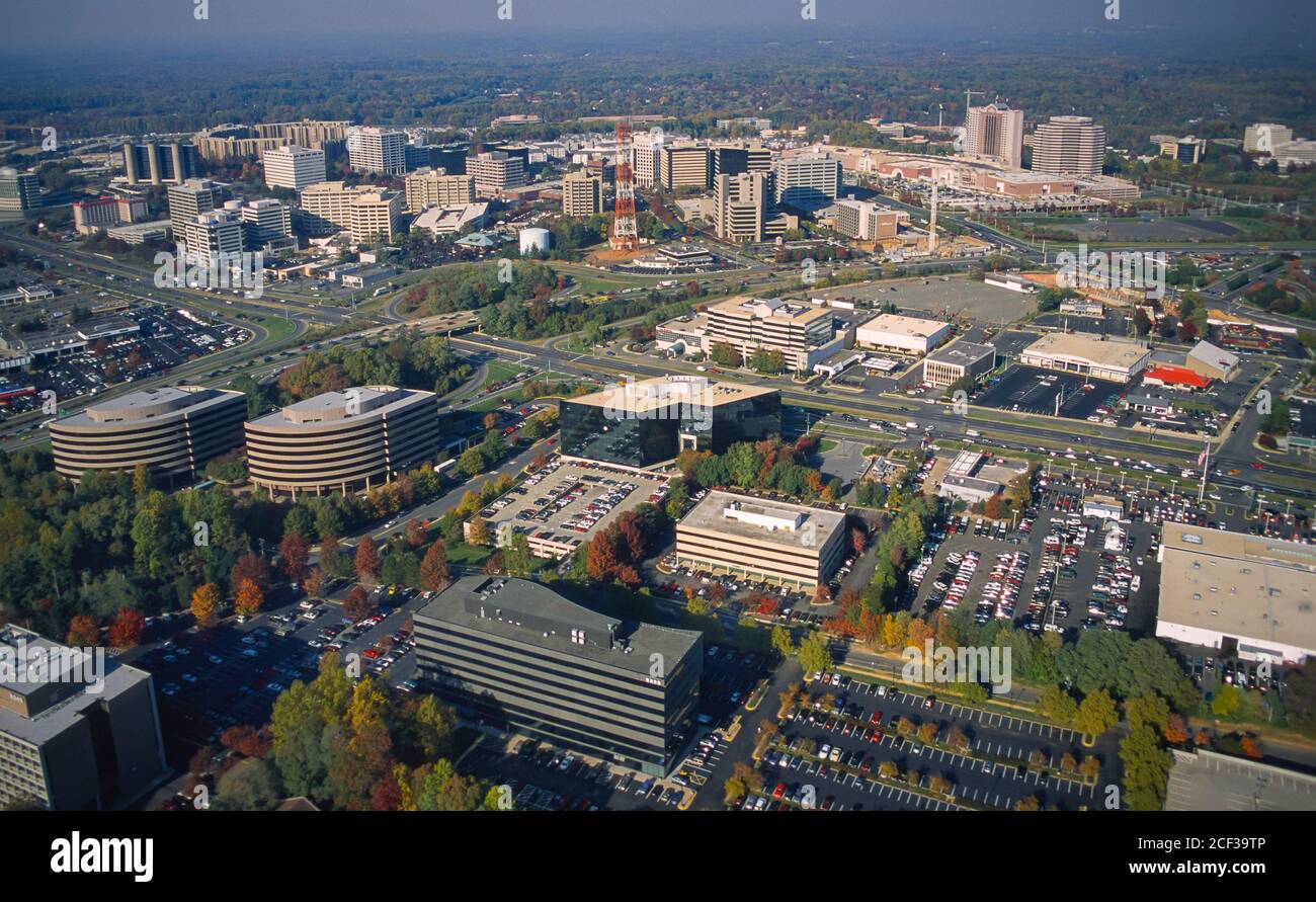 TYSONS CORNER, VIRGINIA, USA - Aerial view of Tysons Corner Stock Photo 