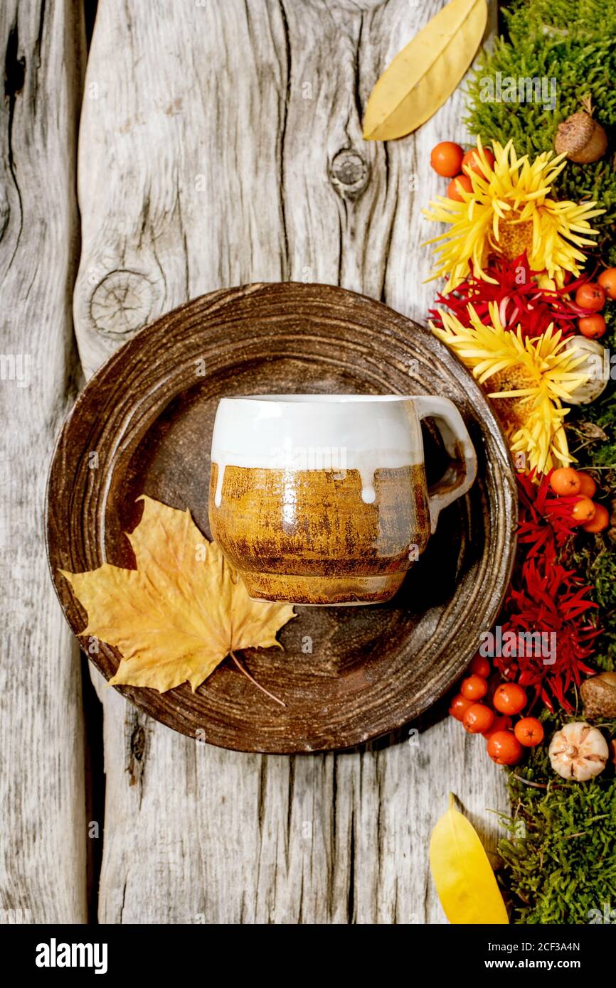Autumn tablesetting with moss and leaves Stock Photo