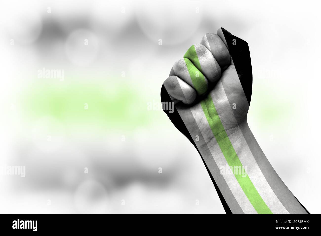 Flag Of Agender Pride Painted On Male Fist Strength Power Concept Of Conflict On A Blurred Background Stock Photo Alamy