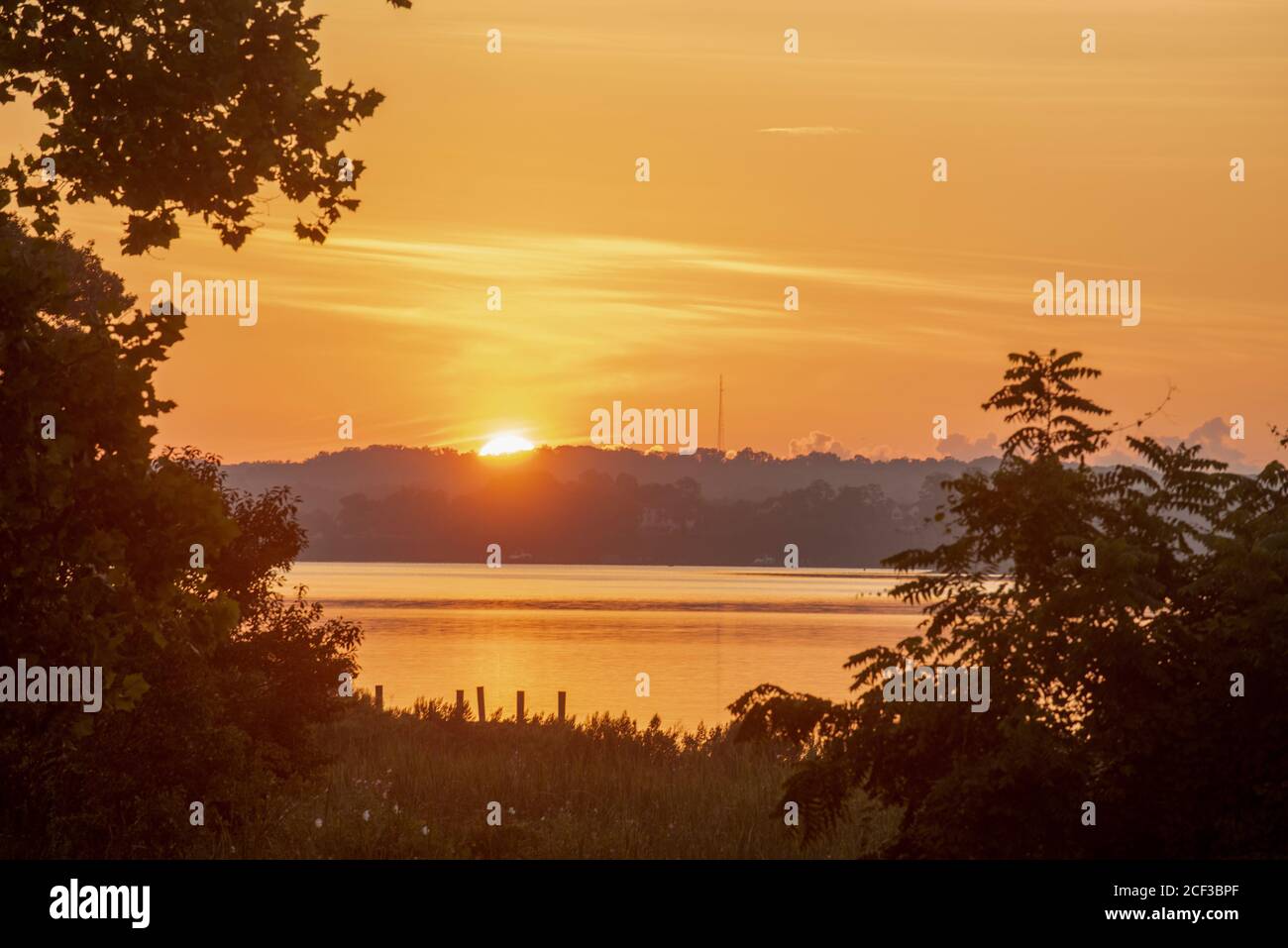 Summer sunrise over Breton Bay, Leonardtown, St. Mary's County, Maryland. Stock Photo
