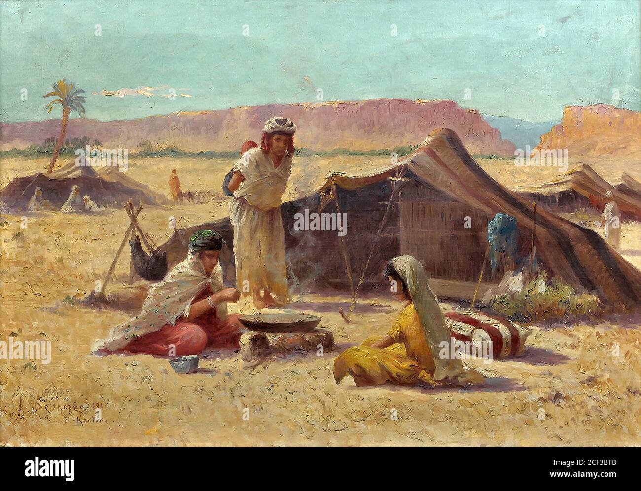 Delahogue Alexis Auguste - Campement Nomade a El Kantara - French School -  19th Century Stock Photo - Alamy