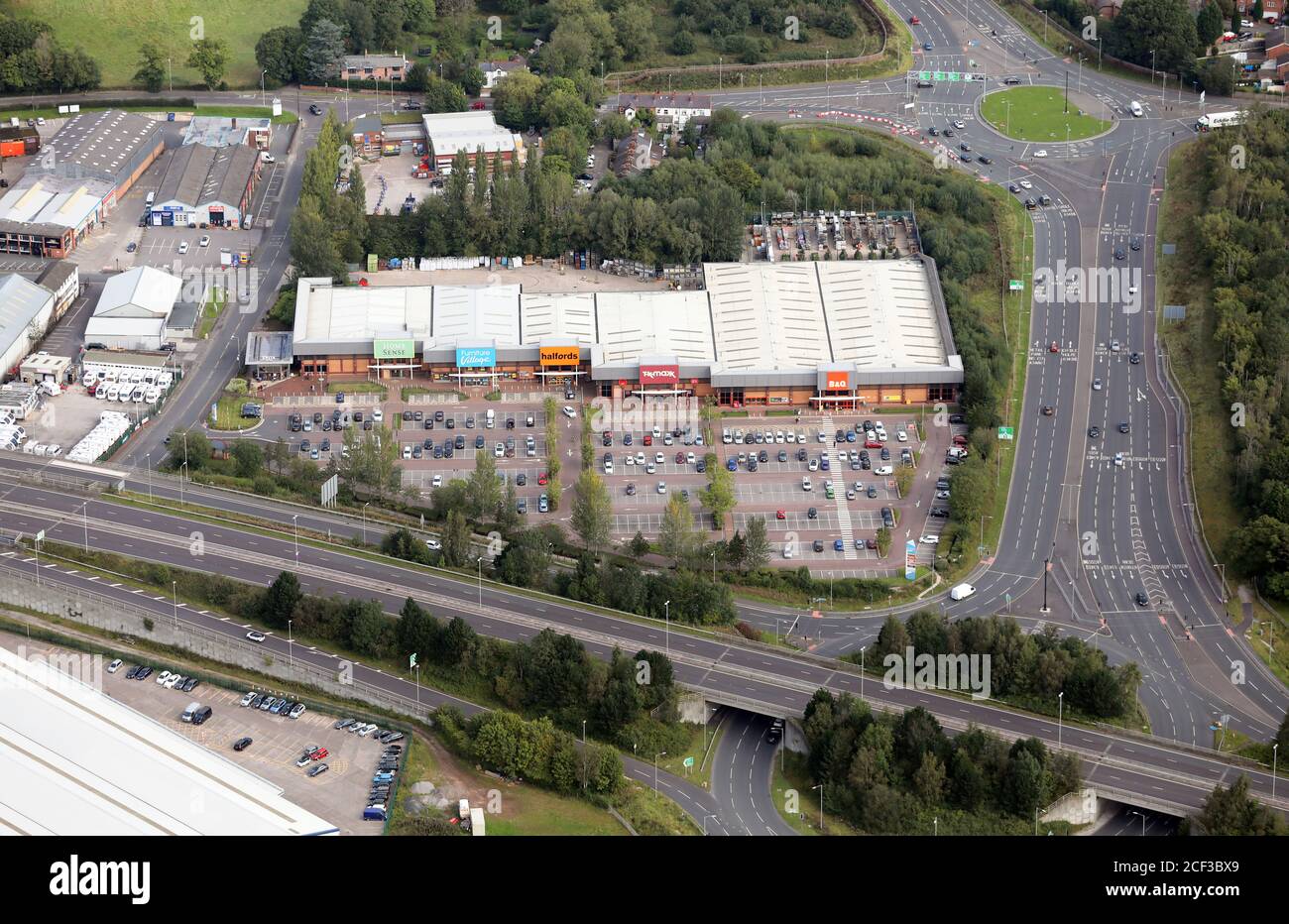 aerial view of Stanley Green Retail Park, Handforth, Cheadle Hulme, Stock Photo