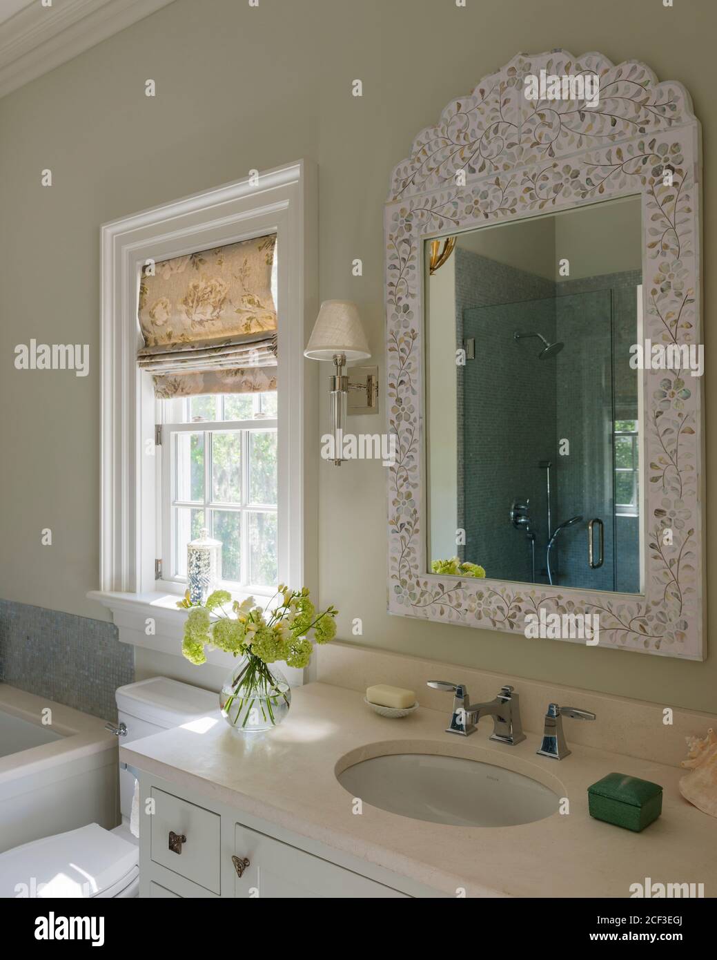 White mirror over bathroom sink Stock Photo Alamy