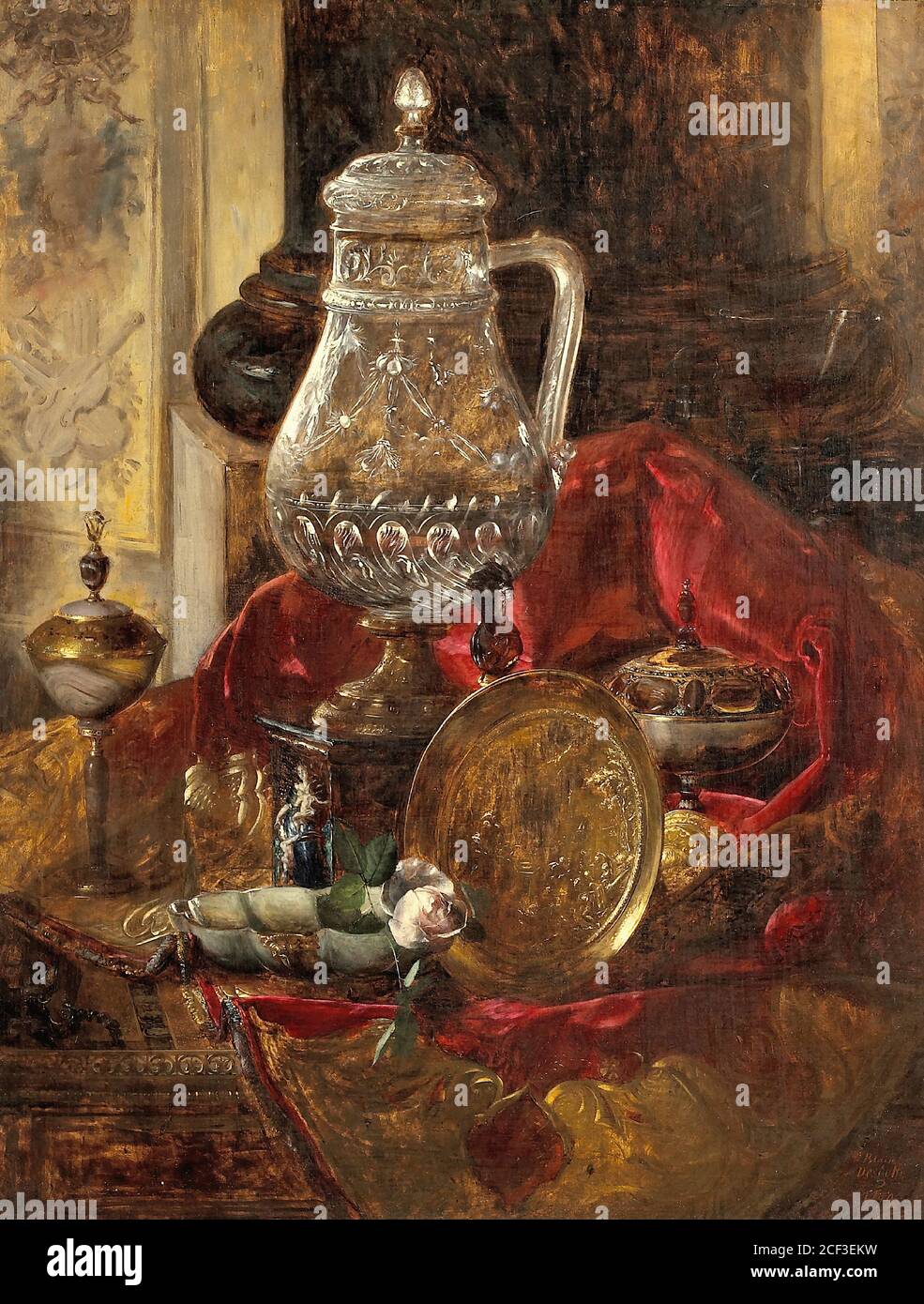 Desgoffe Blaise Alexandre - a Still Life with a Crystal Tankard and Other Precious Objects Arranged - French School - 19th  Century Stock Photo