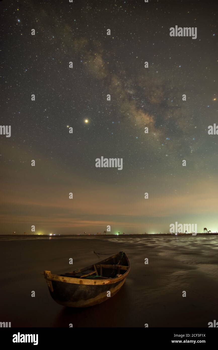 Milkyway in the Dong Chau Beach, Tien hai district, Thai Binh province, This is one of largest Clam farm of Vietnam for domestic market and export Vie Stock Photo