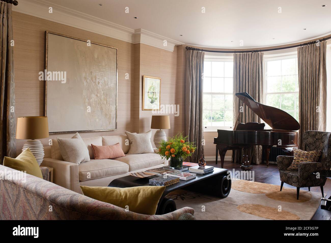 Piano in country style living room Stock Photo