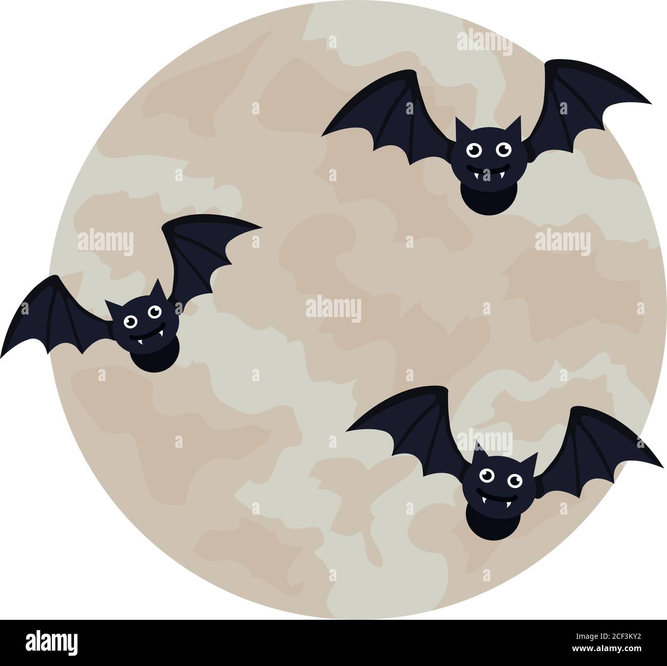 Halloween Bats Flying With Full Moon In White Background Stock Vector Image Art Alamy