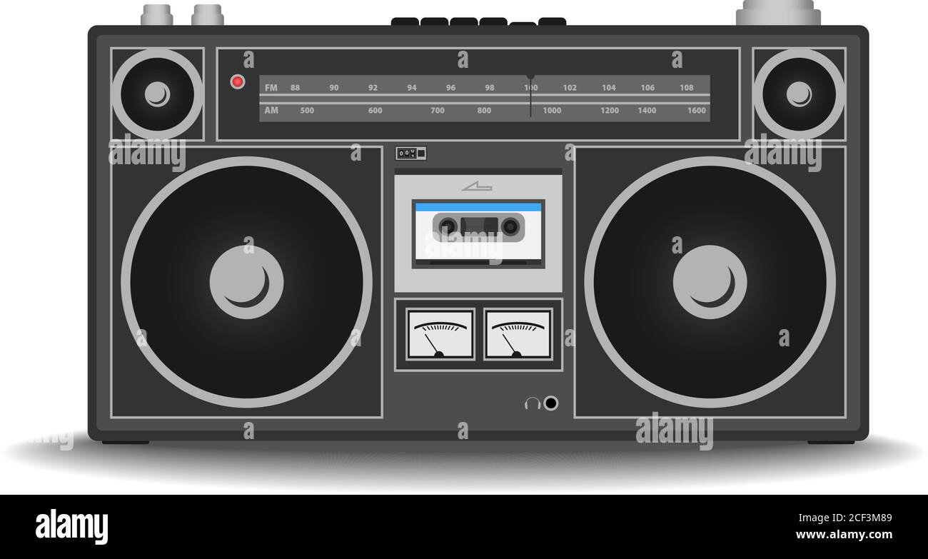 classic 80s boombox cassette tape recorder isolated on white vector illustration Stock Vector