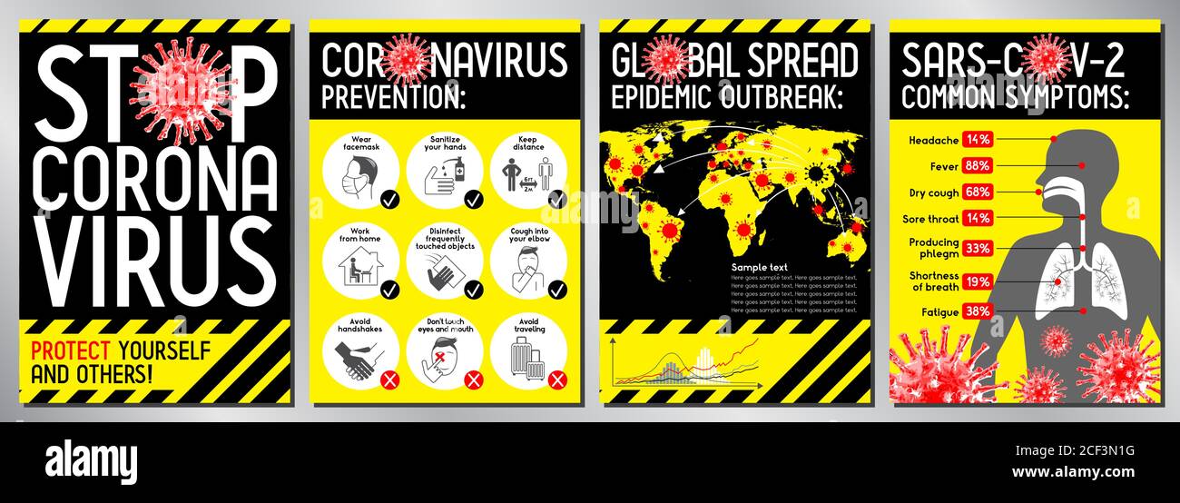 Stop coronavirus posters - Covid-19, SARS-CoV-2 - vector illustration Stock Vector