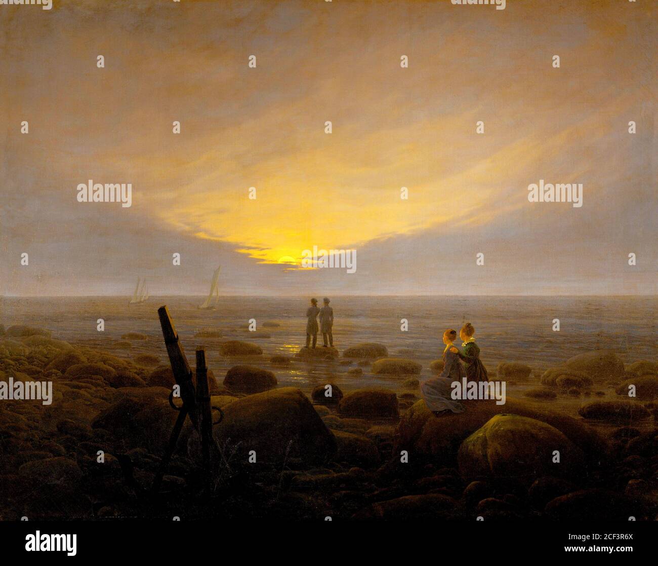 Moonrise over the Sea by Caspar David Friedrich (1774-1840), oil on canvas, c.1821 Stock Photo