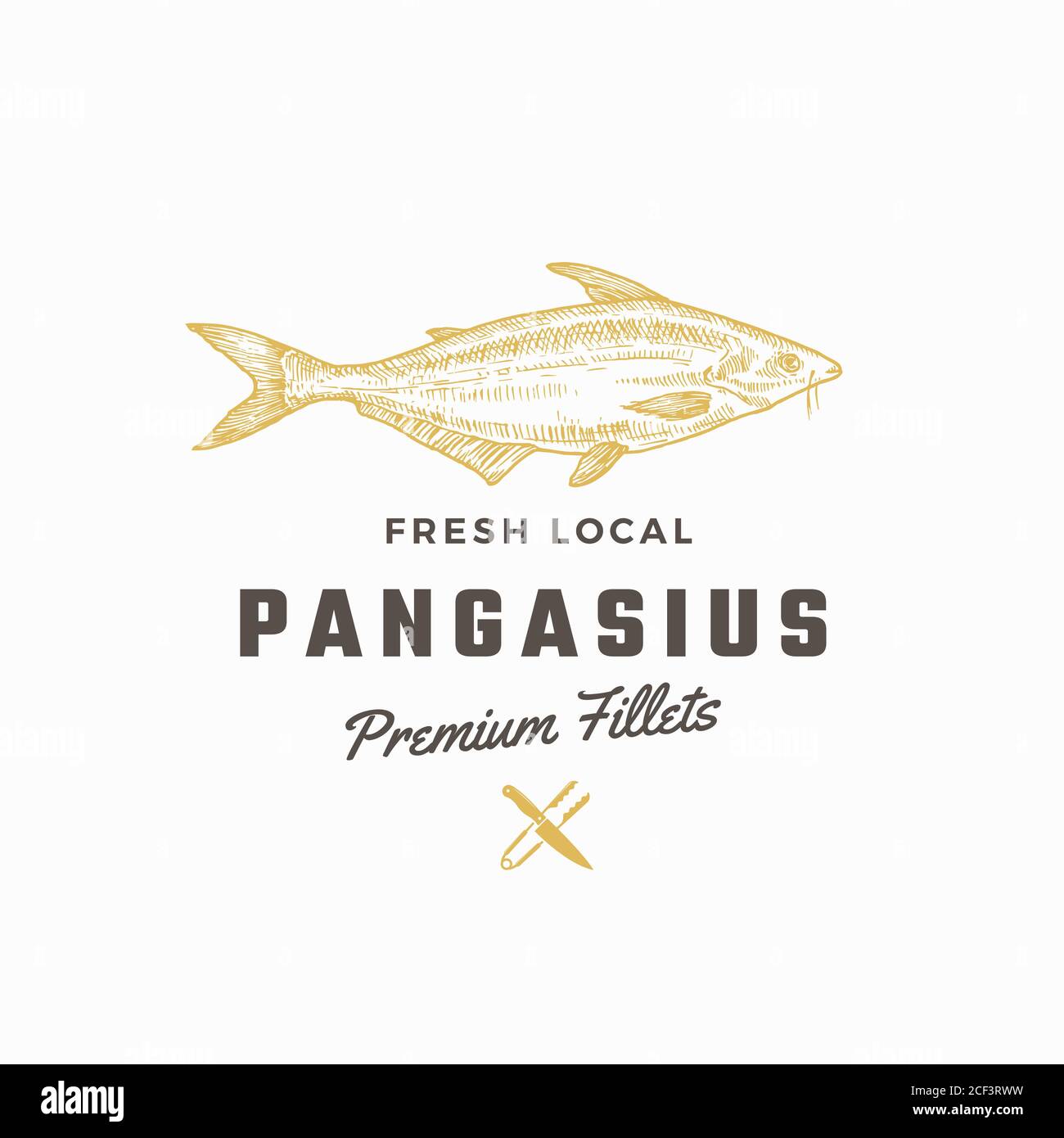 Pangasius Abstract Vector Sign, Symbol or Logo Template. Hand Drawn Basa  Fish with Classy Retro Typography. Tongs and Knife Icon. Vintage Vector  Stock Vector Image & Art - Alamy