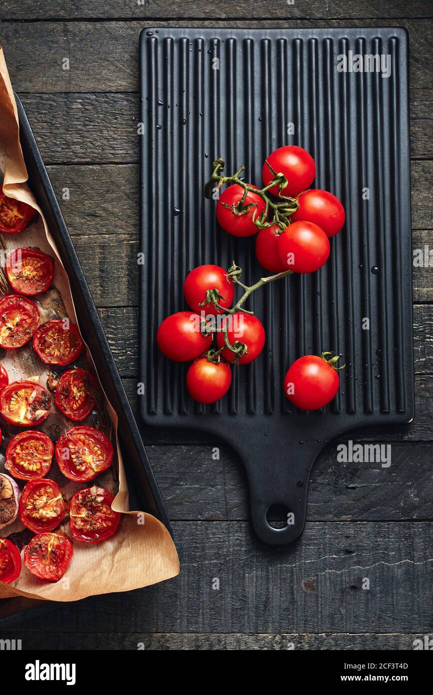 Fresh cherry tomatoes for baking in the oven. Stock Photo