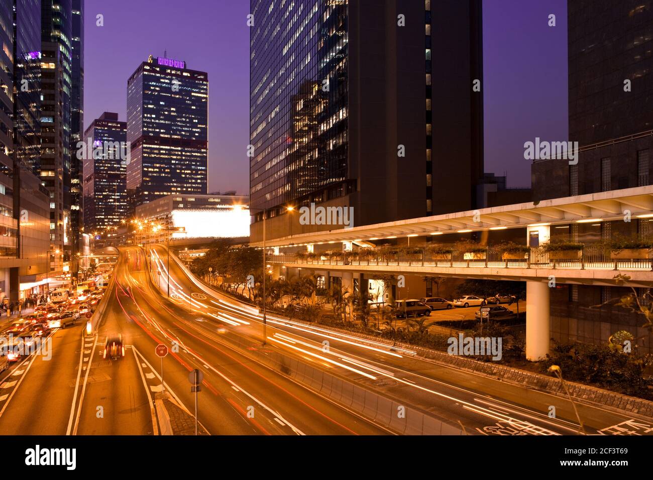 Connaught Road at night in Sheung Wan district, Hong Kong Island, Hong
